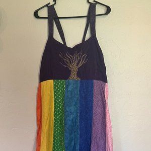 Hippie Dress Handmade Patchwork purple rainbow tree design L